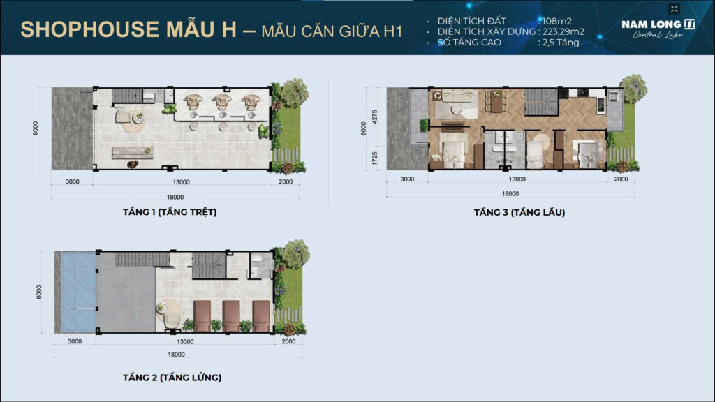 Shophouuse mẫu H mẫu căn giữa H1 phối căn