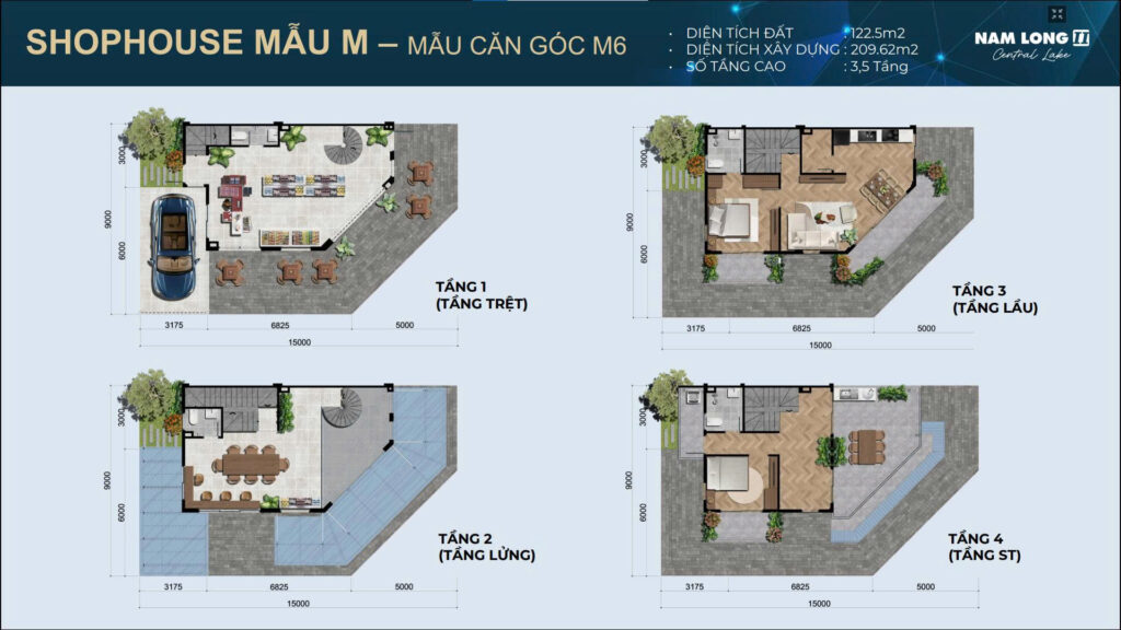 shophouuse mẫu M mẫu căn góc M6 phối căn