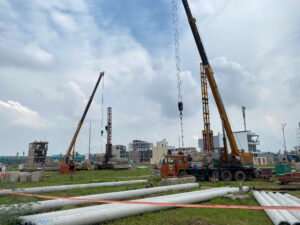 nhịp độ thi công khẩn trương, đồng bộ và rất rõ hình hài khu đô thị hoàn chỉnh.