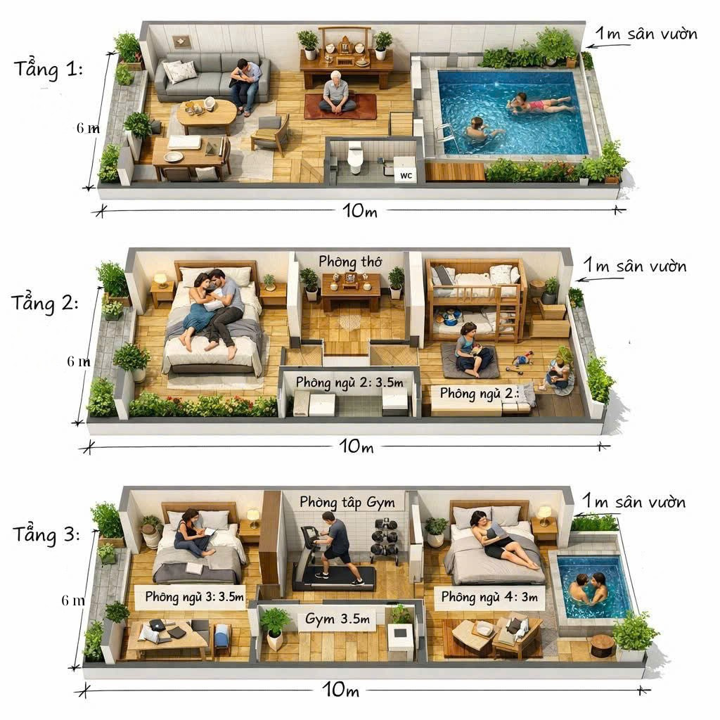 MẪU NHÀ THAM KHẢO CHO ĐẤT NỀN 6x15M TẠI NAM LONG II – CENTRAL LAKE CẦN THƠ