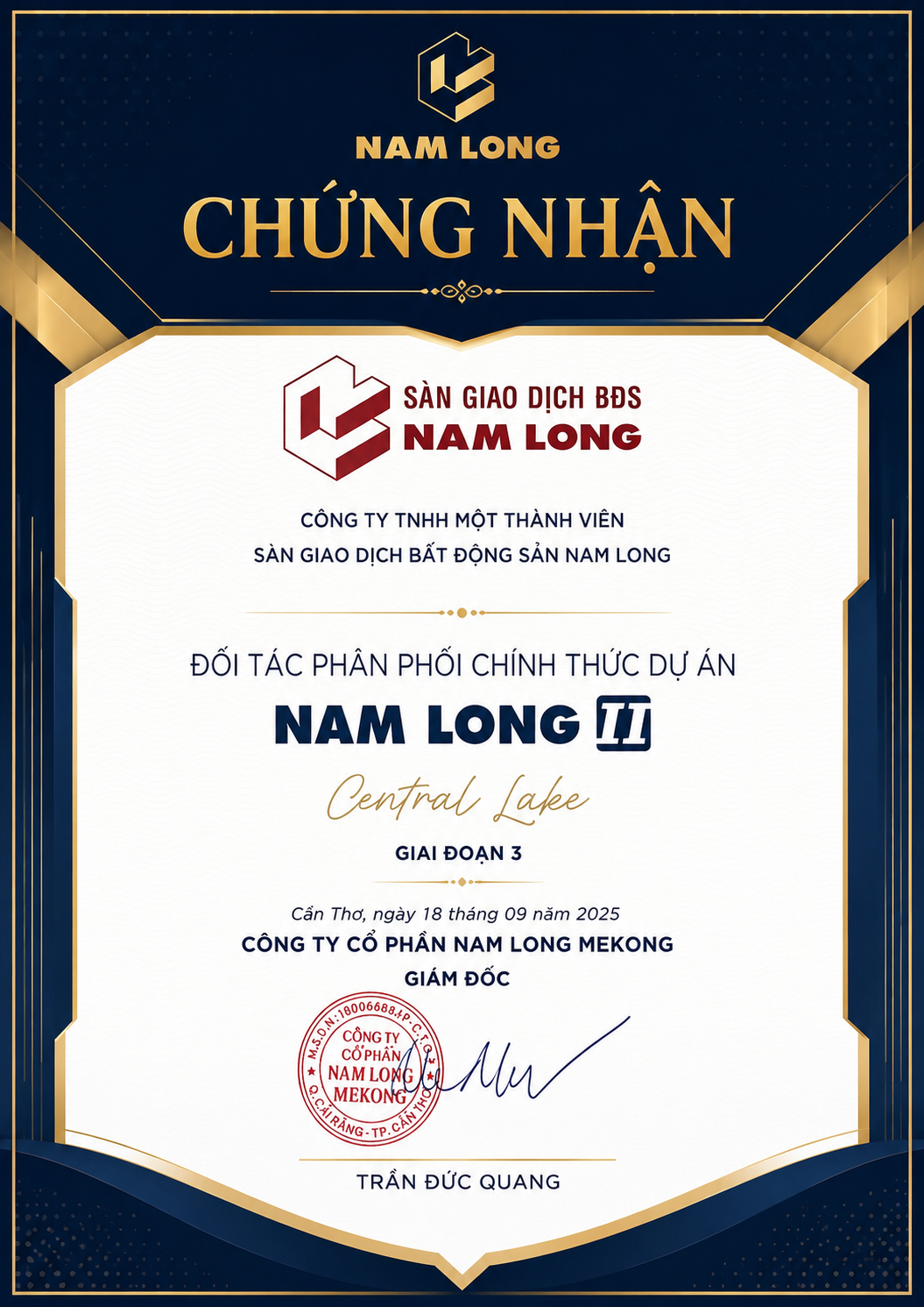Chứng nhận đối tác phân phối chính thức Nam Long II
