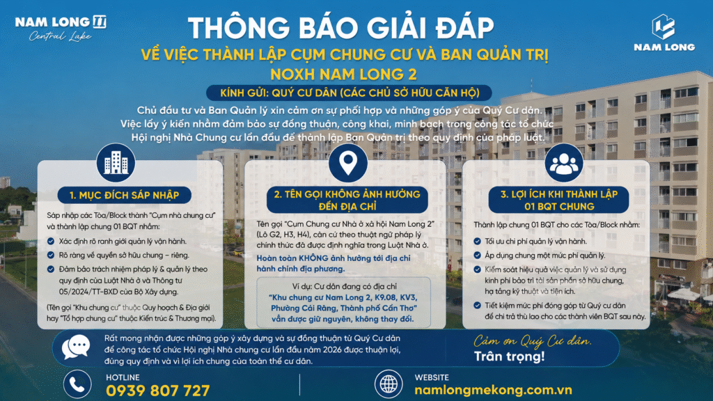 Giải đáp thành lập Cụm chung cư NOXH Nam Long 2
