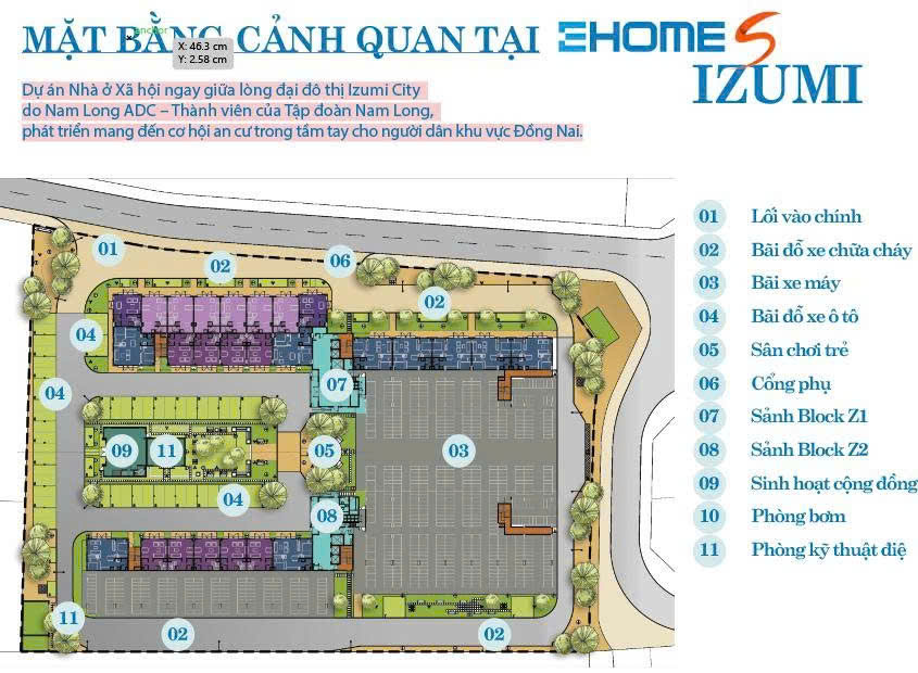 Mặt bằng cảnh quan EHomeS Izumi City với 2 block Z1 và Z2